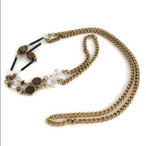 Gold tone long necklace crystal beads